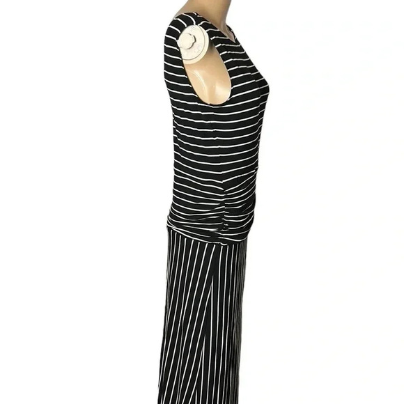 LNBF bamboo stripped,maxi dress,shirred women black &White Small. ,scoop EC - Picture 3 of 12